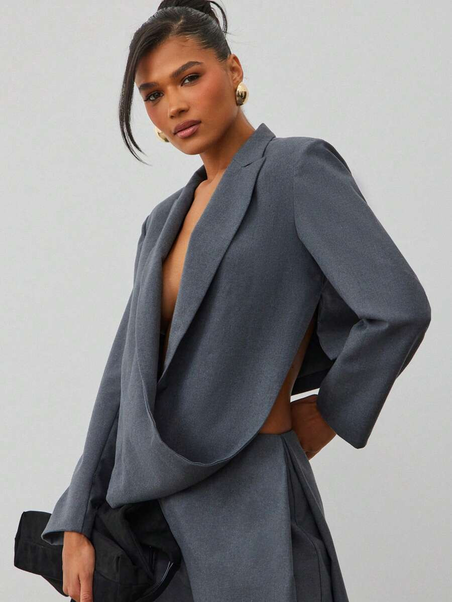 Hauture Women's Sexy Office Casual Draped Front Lapel Long Sleeve Padded Shoulder Business Blazer | SHEIN