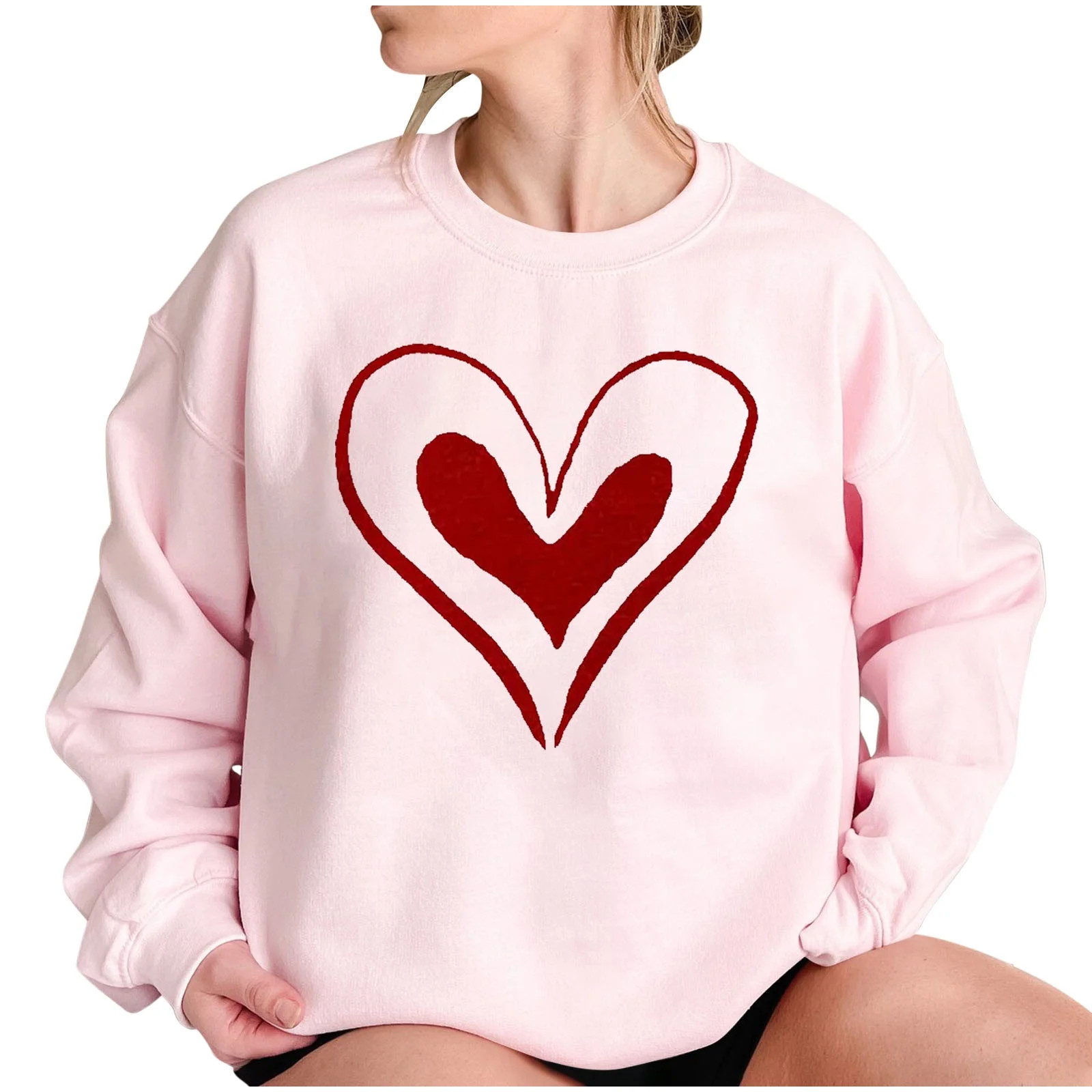 GERsome Women's Valentine's Day Comfortable Round-Neck Long Sleeve Heart Print Casual Sweater | Walmart (US)
