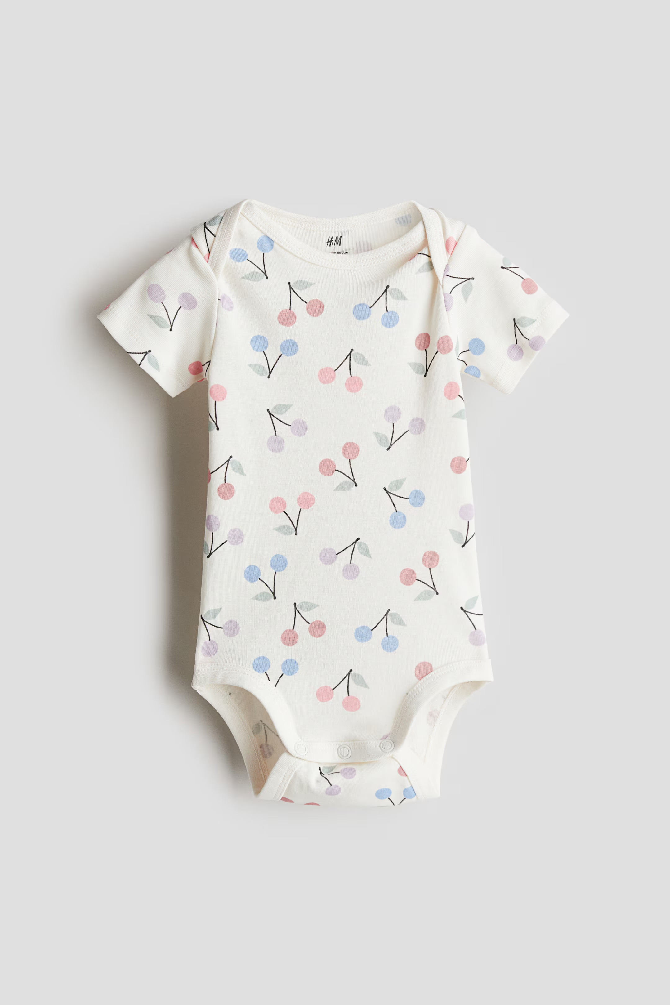 Printed Bodysuit with Lap Shoulders - White/cherries - Kids | H&M US | H&M (US + CA)