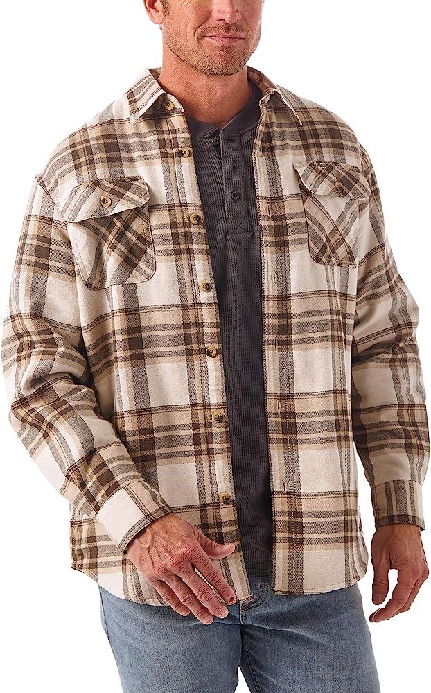 Wrangler Authentics Men’s Long Sleeve Sherpa Lined Shirt Jacket, Birch, Large at Amazon Men’s... | Amazon (US)