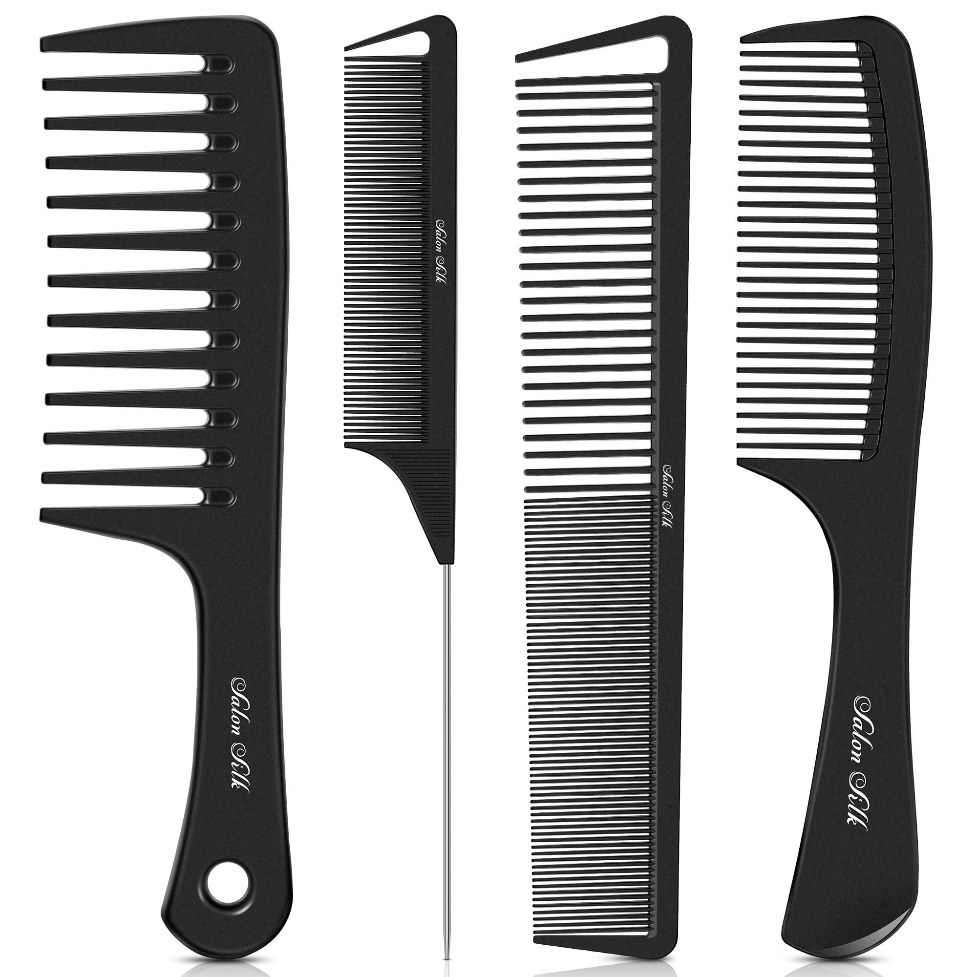SALONSILK 4PCS Professional Comb Set, Wide Tooth Rat Tail Fine Tooth Hair Combs, Braiding Cutting... | Amazon (US)