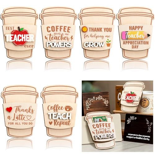 CroBlissful 6 Pack Teacher Appreciation Gifts Card Holder Thanks a Latte Coffee Gift Card Holder Wooden Money Holders Women Men Teachers Thank You Gifts Back to School Party Supplies(Classic) | Amazon (US)