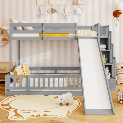 Twin over Full Solid Wood Bunk Bed with Fun Slide & Storage Staircase, Pine Construction, Safety Guardrails, High Weight Capacity | Target