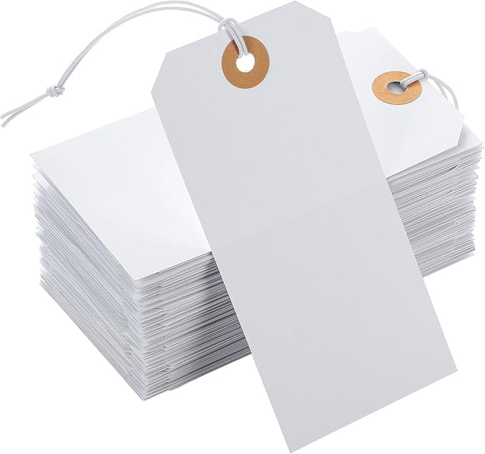 100pcs Large Price Tags with String Attached White Hang Paper Tags with Elastic String Reinforced... | Amazon (US)