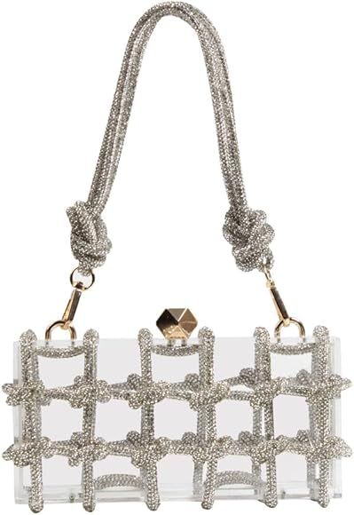 Diamante hand Bag. Rhinestone Evening bag. Hardbodied acrylic handbag. Gift for her. Sparkling ro... | Amazon (US)