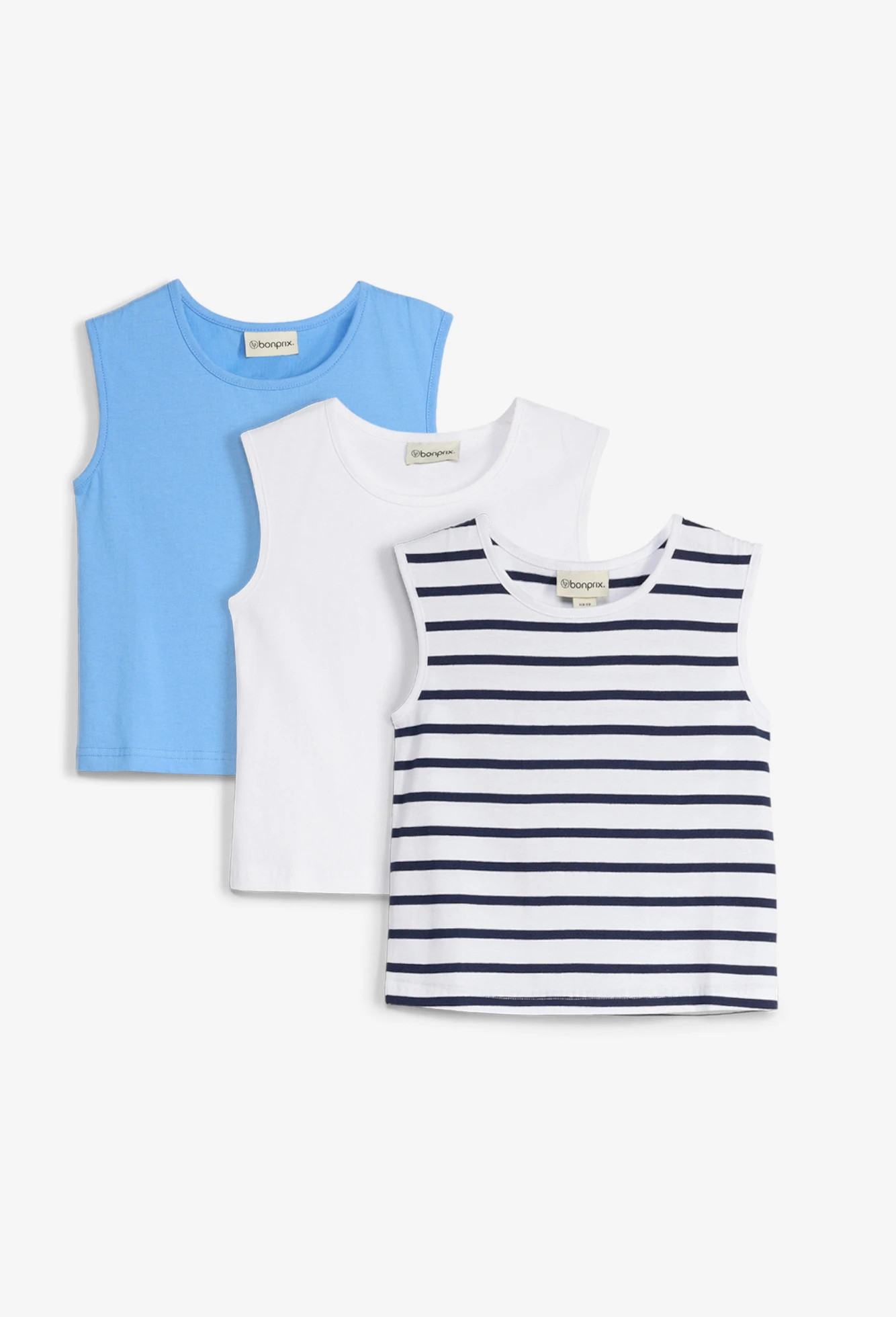 Tanktop van 100% biologisch katoen (set van 3) donkerblauw+middenblauw+wit - donkerblauw gestreep... | Bonprix NL (Influencer)