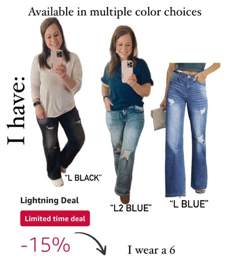 My jeans are on lightning deal
Today!!!

I wear a 6- my normal jean size.

Come in multiple color choices- I have 3 colors 

#LTKsalealert #LTKover40 #LTKmidsize