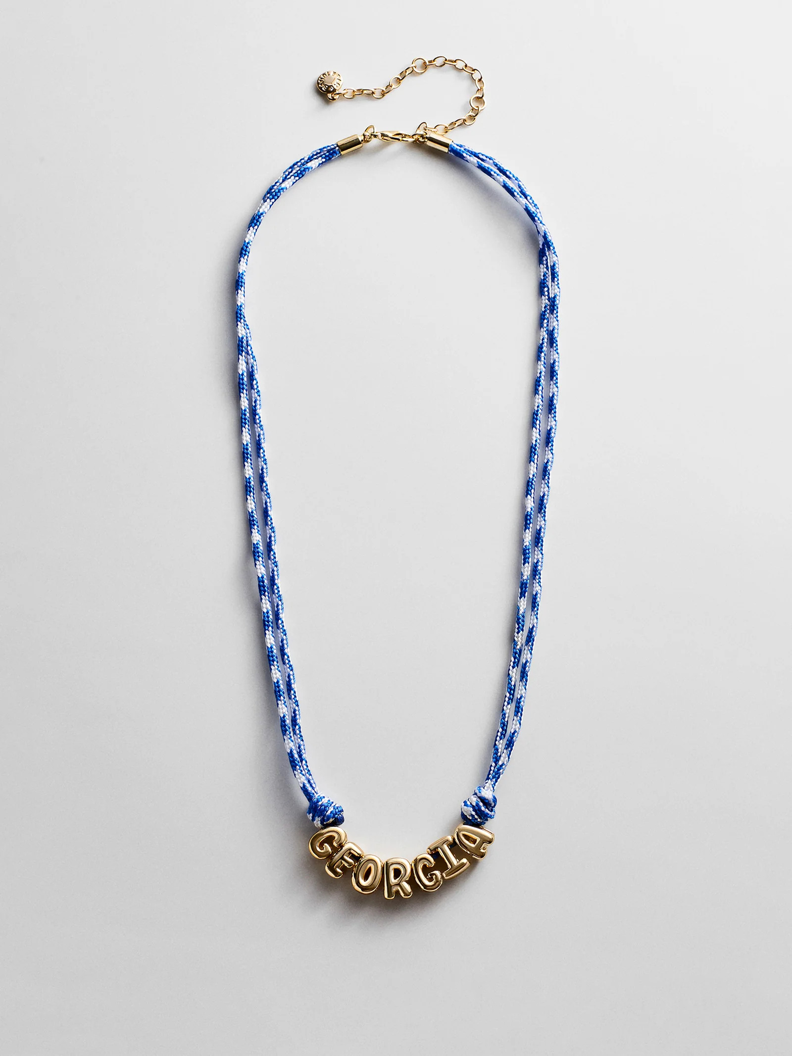 Bubble Letter Custom Paracord Necklace - Blue/White | BaubleBar