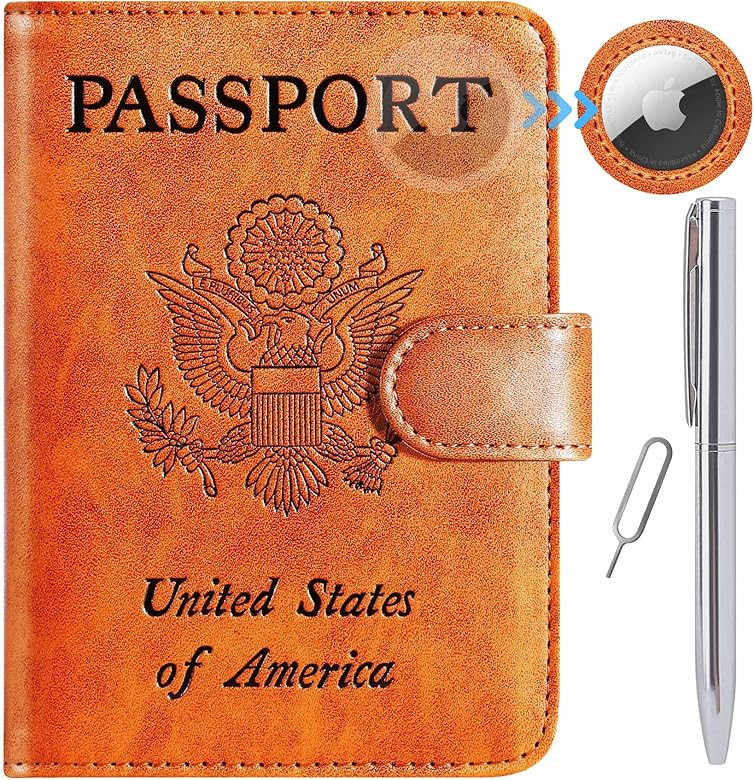 Airtag Passport Holder Cover Wallet RFID Blocking Leather Case Travel Essentials Luggage Accessor... | Amazon (US)