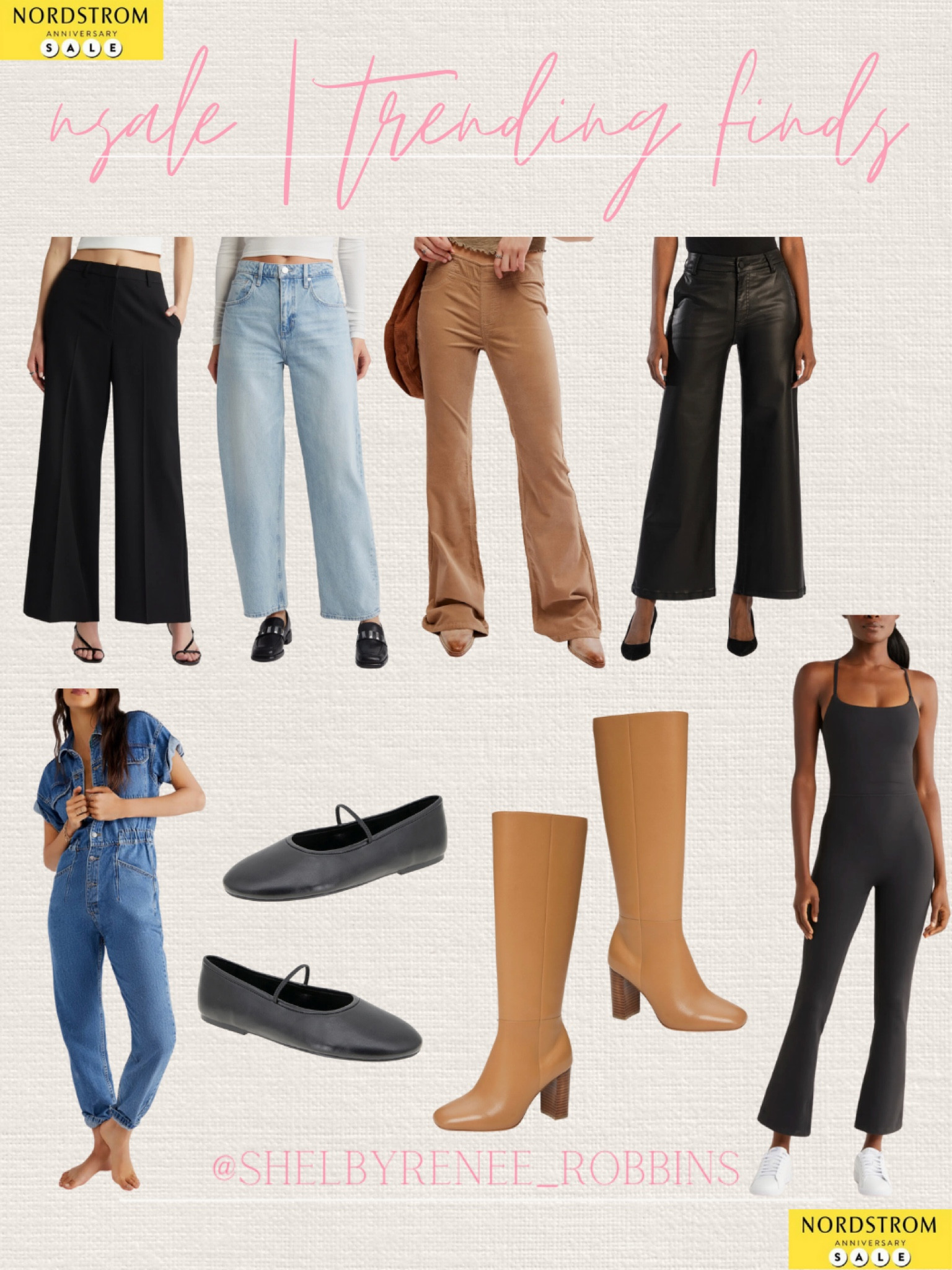Nsale trending finds, flare jumpsuit, denim jumpsuit, leather pants, barrel jeans, ballet flats, cognac boots 

#LTKxNSale #LTKStyleTip #LTKSummerSales
