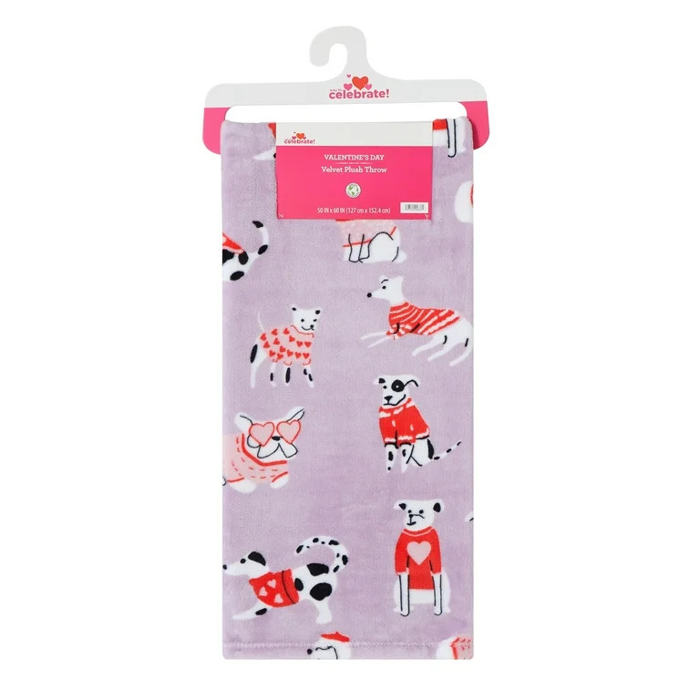 Sweater Dogs Valentine's Day Plush Throw Blanket 50" x 60", by Way to Celebrate | Walmart (US)