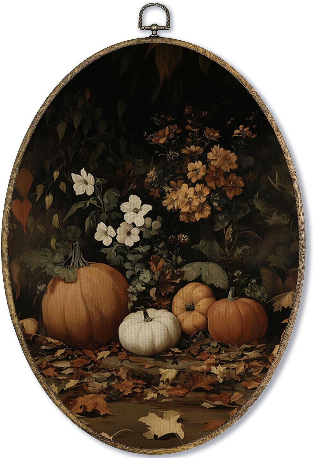 Fewgb Vintage Dark Fall Moody Floral Pumpkin Oval Wall Art Decor 9x12 | Amazon (US)