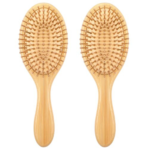 KFHENSOMR 2 Pack Bamboo Hair Brush - Detangling Paddle Hairbrush with Natural Wooden Brush for Hair Growth, Frizz Control & Scalp Massage for Dry, Curly, Thick, Thin and Straight Hairs(Round) | Amazon (US)