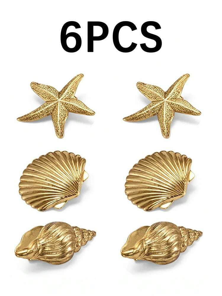 Shell Starfish Conch Hair Clips, Ocean Holiday Style Hair Accessories, Side Clip Forehead Bangs Clip. | SHEIN