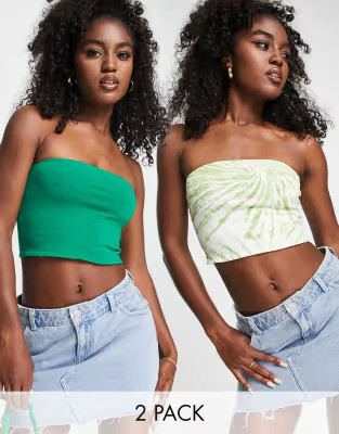 Stradivarius cotton bandeau top 2 pack | ASOS (Global)