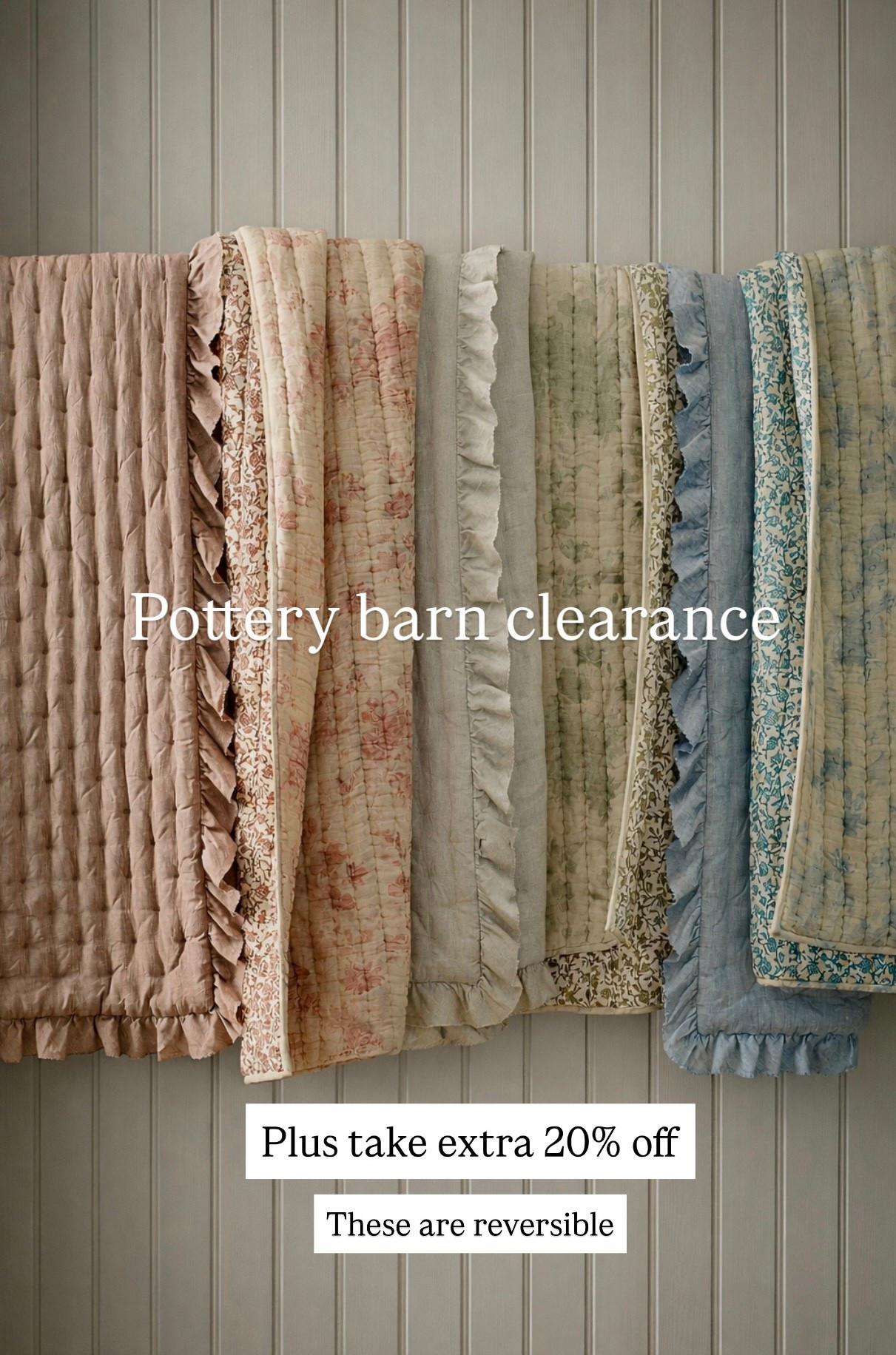Wow, these quilts from Pottery Barn are gorgeous. They’re on clearance plus the reversible and they’re perfect spring colors, a black print quilt, ruffled quilt from pottery barn, bedroom must have, guest

#LTKHome #LTKSaleAlert