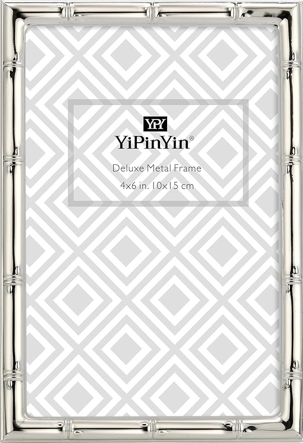 Classy 4x6'' Bamboo Detail Silver Metal Picture Frame, Elegant Silver Plated Baby Nurse Photo Fra... | Amazon (US)