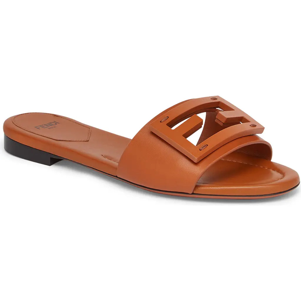 Fendi Signature Logo Slide Sandal in Brown at Nordstrom, Size 9Us | Nordstrom