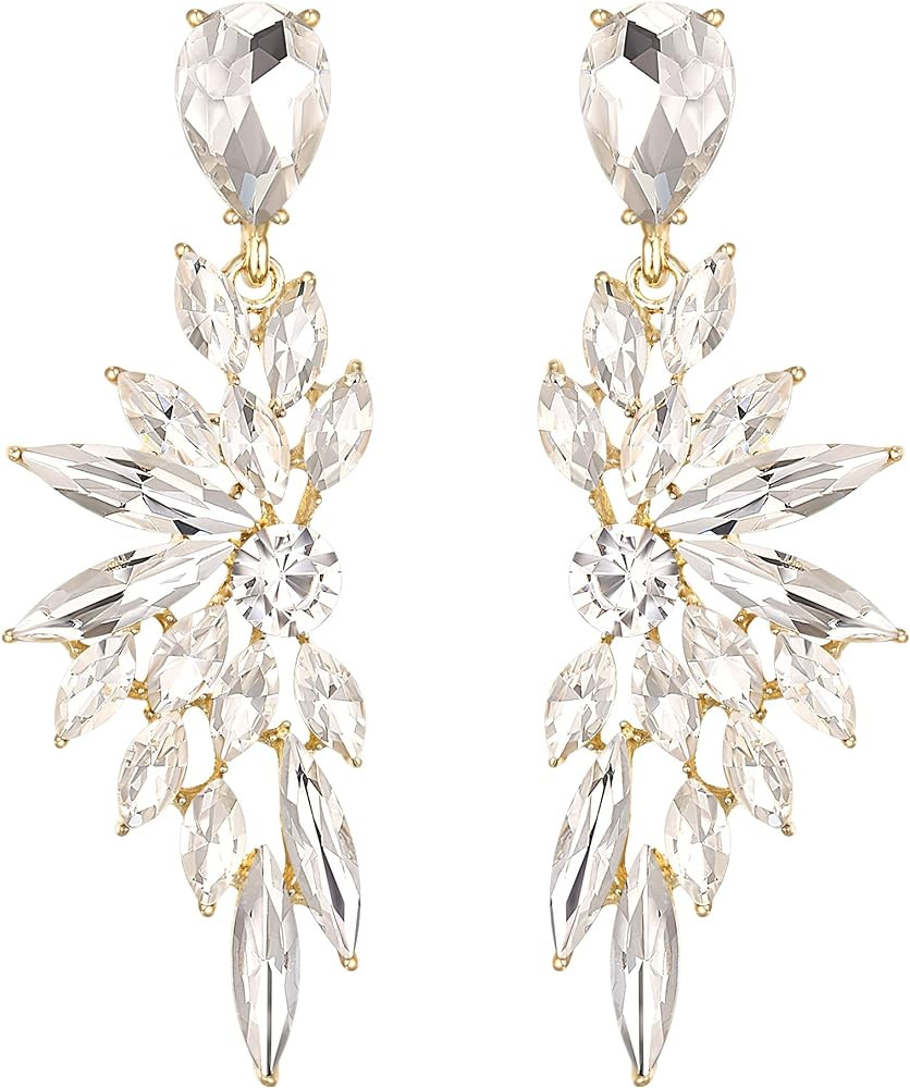 BriLove Women's Wedding Bridal Crystal Teardrop Multi Marquise Cluster Bling Dangle Earrings | Amazon (US)