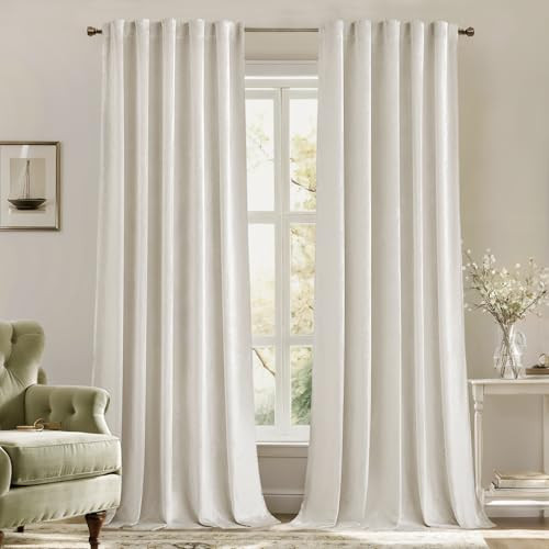 MIULEE Velvet Curtains 90 inches - Luxury Curtains for Bedroom Living Room Thermal Insulated Super Soft Room Darkening Window Drapes Rod Pocket & Back Tab, Ivory, W52 x L90 inches, 2 Panels | Amazon (US)