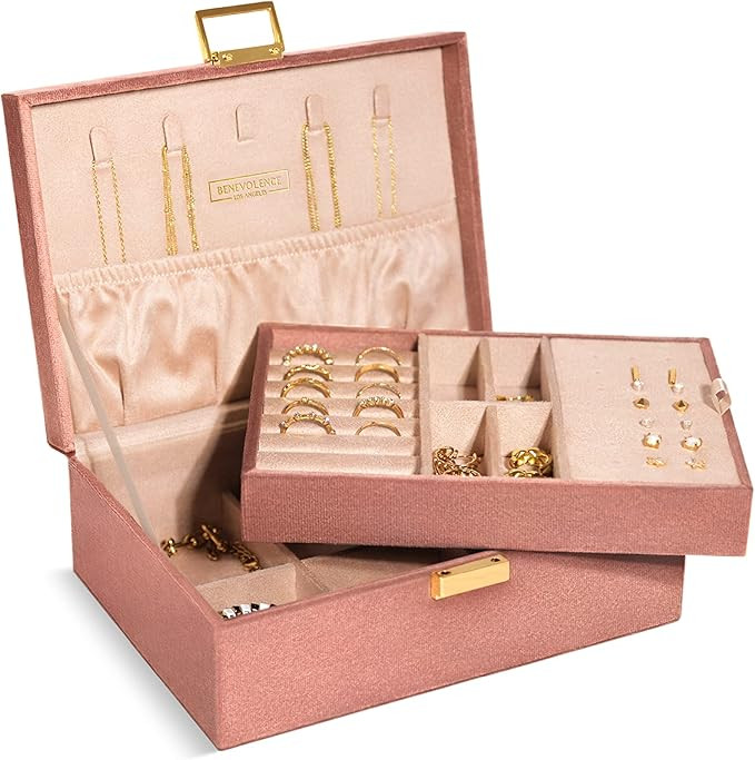 Benevolence LA Large Jewelry Storage Box, Velvet Jewelry Boxes for Women | Earring Organizer for ... | Amazon (US)