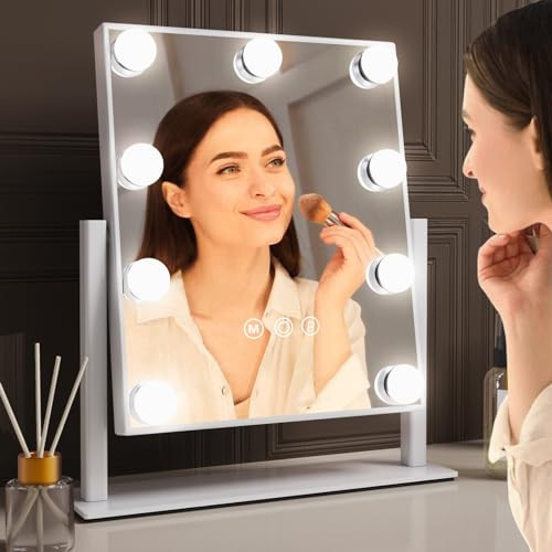 VoxZypher Hollywood Vanity Makeup Mirror with Lights - 9 LED Bulbs, Touch Control, 3 Colors Light, 360° Rotation, Light Up Vanity Mirror for Dressing Room & Bedroom | Amazon (US)