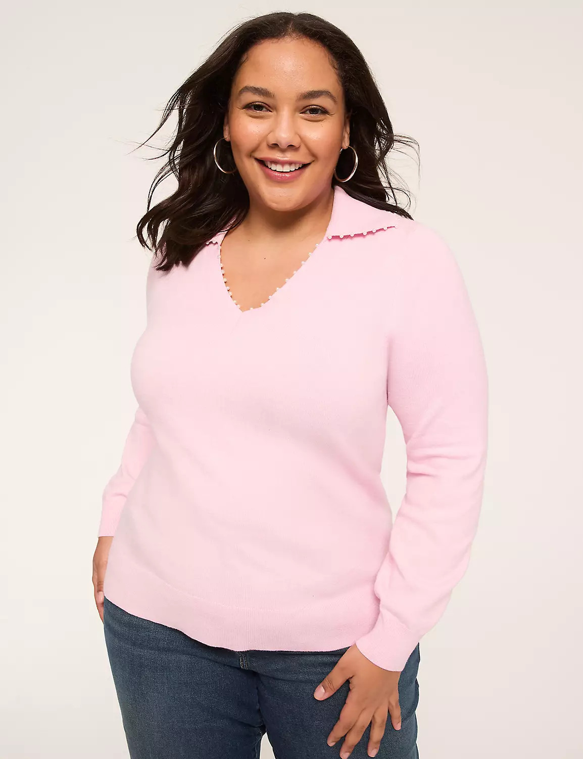 Pearlized V-Neck Collar Sweater | LaneBryant | Lane Bryant (US)