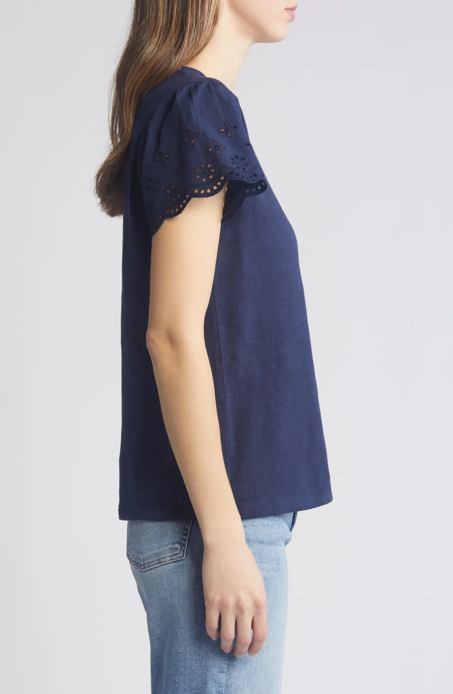 Mixed Media Eyelet Sleeve Top | Nordstrom