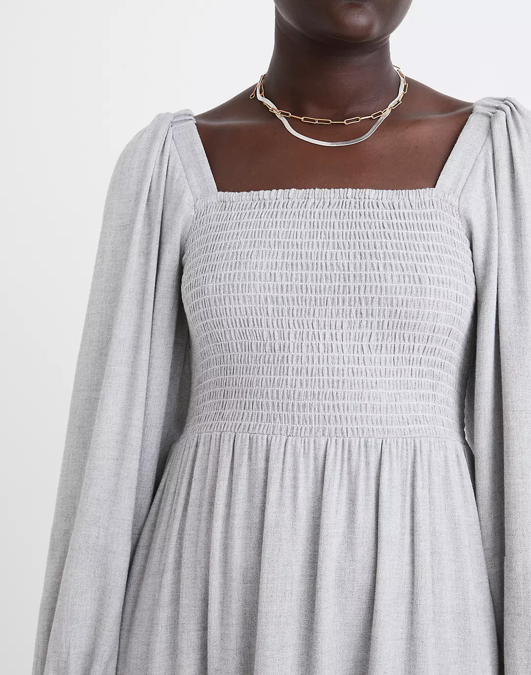 Lucie Long-Sleeve Smocked Midi Dress in Wool Gauze | Madewell