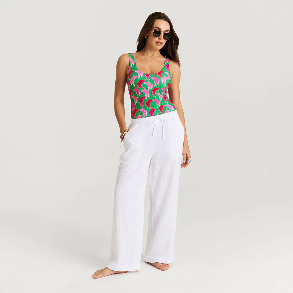 Solids White Long White Women's Cotton Crinkle Pants | Posh Peanut® | Posh Peanut