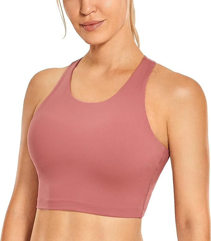 CRZ YOGA Women's High Neck Longline Sports Bra Racerback Wirefree Padded Crop Tank Top Yoga Bra | Amazon (US)