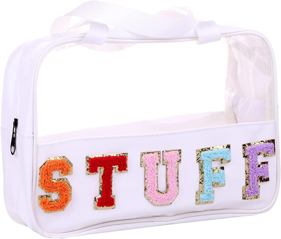 CRUOXIBB Chenille Letter Clear PVC And PU leather Large Travel Cosmetic Toiletry Storage Bag Wate... | Amazon (US)