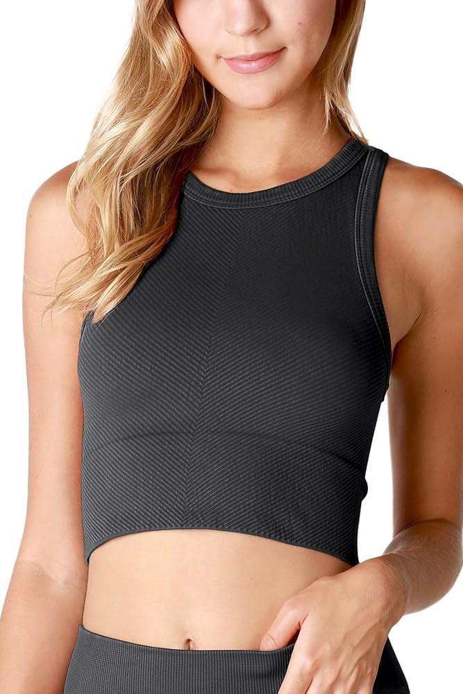 NIKIBIKI Women Seamless Vintage Chevron High Neck Crop Top, Made in U.S.A | Amazon (US)