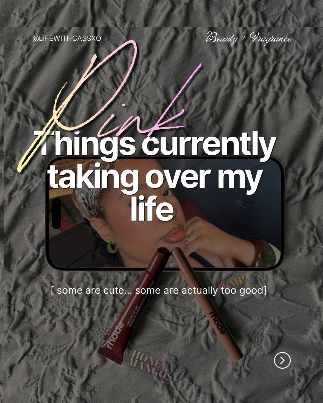 Caption: 

Pink has been officially a personality trait 💗🎀

A few things currently fighting for permanent residency in my bag, on my vanity & apparently in my entire aura. Some I  deff bought bc they were pink (I’m only human), but the ones that stayed? They’re GOOD good. Like quality longevity girlie pop good 💅🏽

Consider this my very pink, very biased beauty roll call. Which one are you stealing from my lineup? 👀💕

#LTKdayinmylife #LTKgrwm #LTKBeauty
