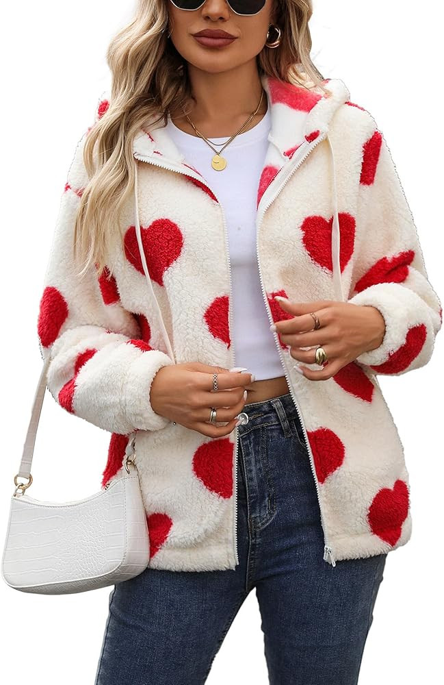 Womens Fleece Jacket Fall Winter Full Zip Sherpa Coat with Hood S-5XL | Amazon (US)