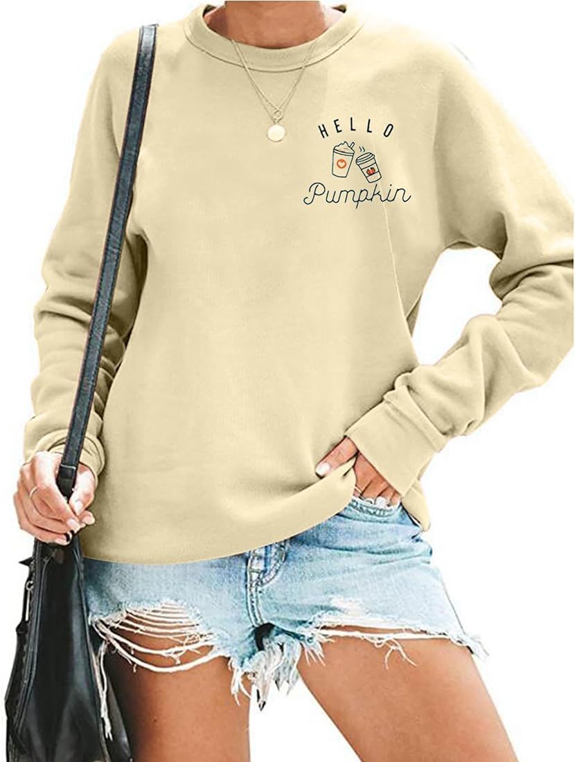 Women Thanksgiving Pumpkin Sweatshirt Solid Color Cute Graphic Sweatshirts Fall Graphic Pullover Top | Amazon (US)