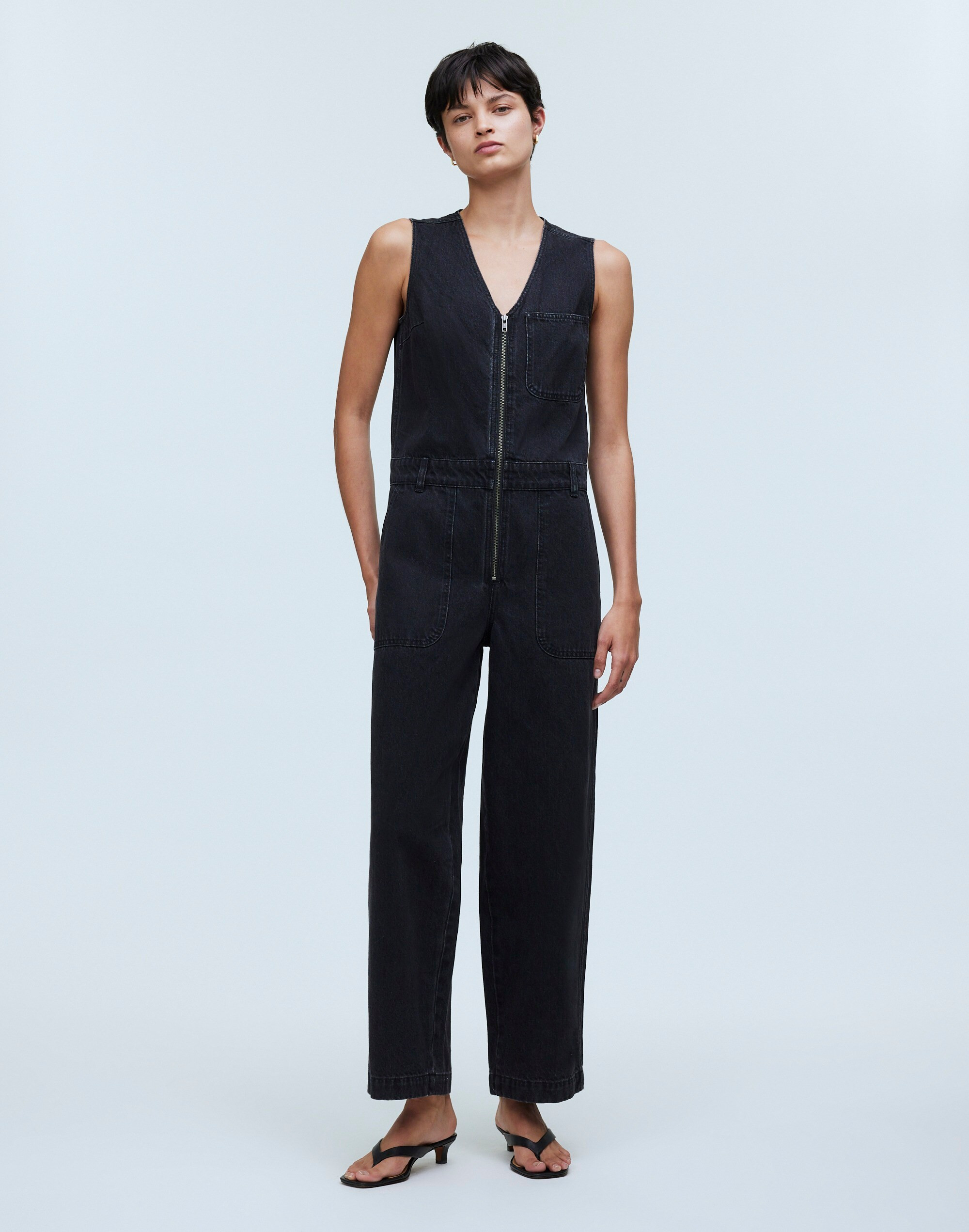 Denim Zip-Front Sleeveless Jumpsuit in Tarrybrook Wash | Madewell