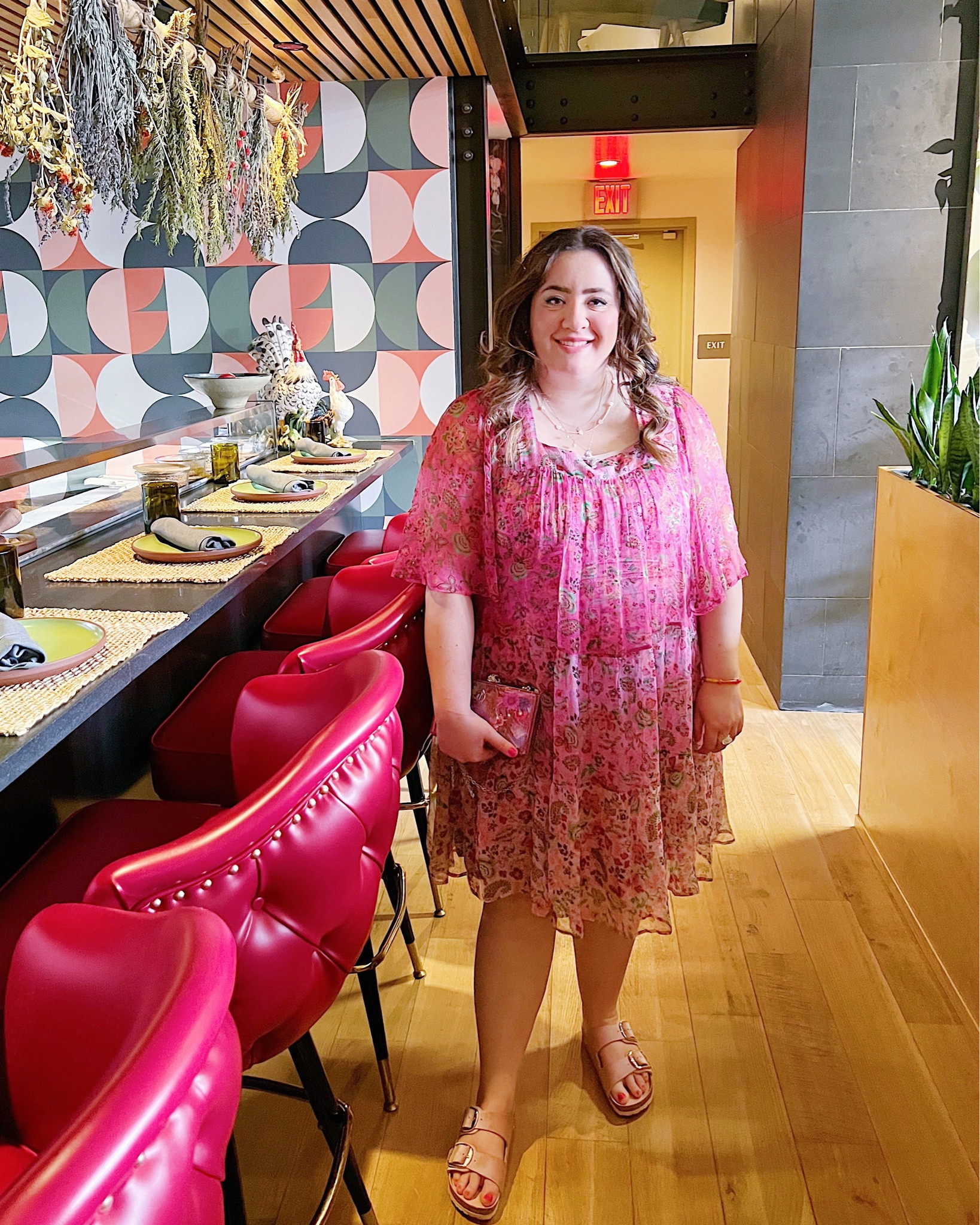 Elevated casual look with boho silk mini dress, box clutch, and pink velvet Birkenstock sandals ✨ boho dress, bohemian dress, boho outfit, size inclusive dress, plus size dress, summer dress, elevated casual outfit, vacation outfit 

#LTKSeasonal #LTKcurves #LTKFind