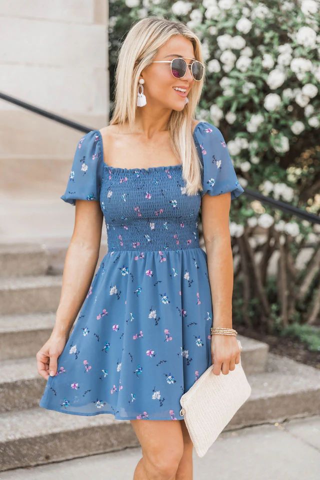 For All Of My Life Blue Floral Dress | The Pink Lily Boutique