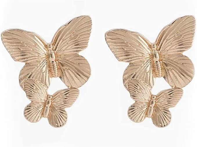 fxmimior Bohemian Dainty Gold Big Butterfly Earrings Big Dainty Gold Drop Earrings Statement Char... | Amazon (US)