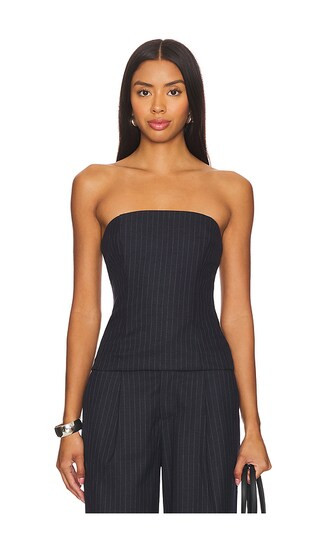 x REVOLVE Katya Top in Navy Pinstripe | Revolve Clothing (Global)