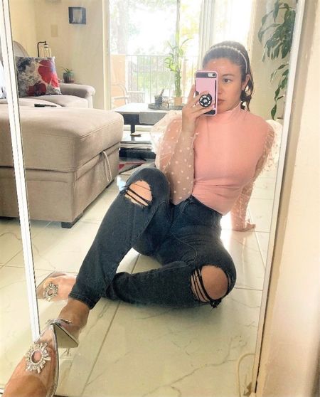 Easy date night look !! Love this chic organza sleeve top. 

Pink top // clear heels // express jeans

#LTKfindsunder100 #LTKsalealert #LTKfindsunder50
