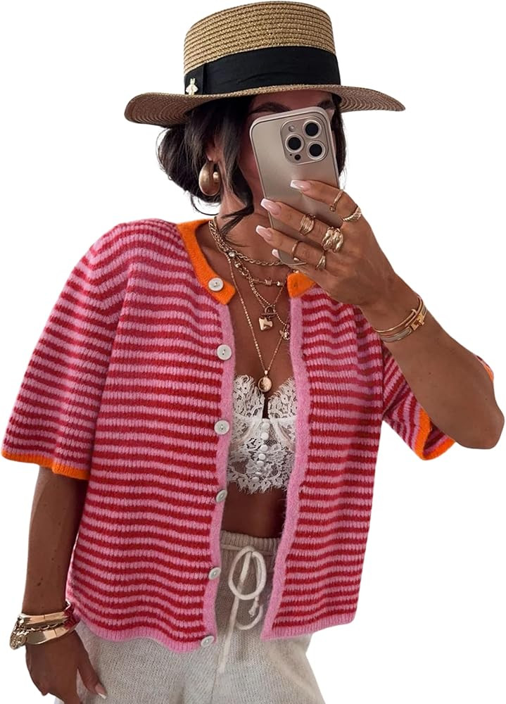 AMEBELLE Short Sleeve Cardigans for Women Lightweight Crewneck Casual Striped Womens Cardigan Swe... | Amazon (US)