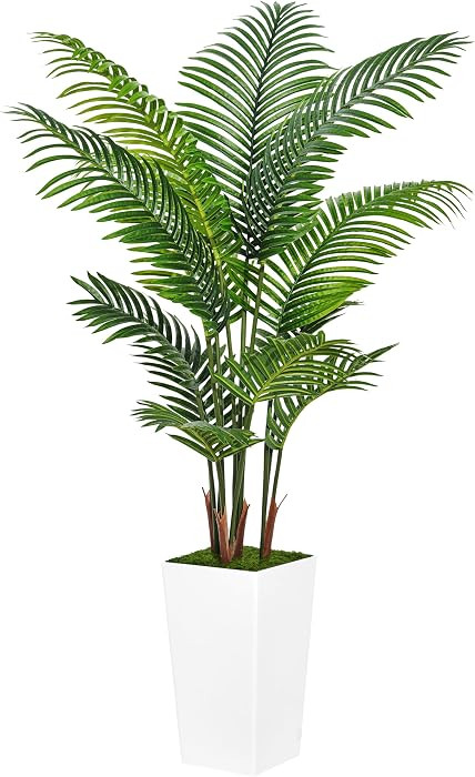 ASTIDY Artificial Palm Tree 5FT - Fake Tree with White Tall Planter - Faux Tropical Areca Floor P... | Amazon (US)