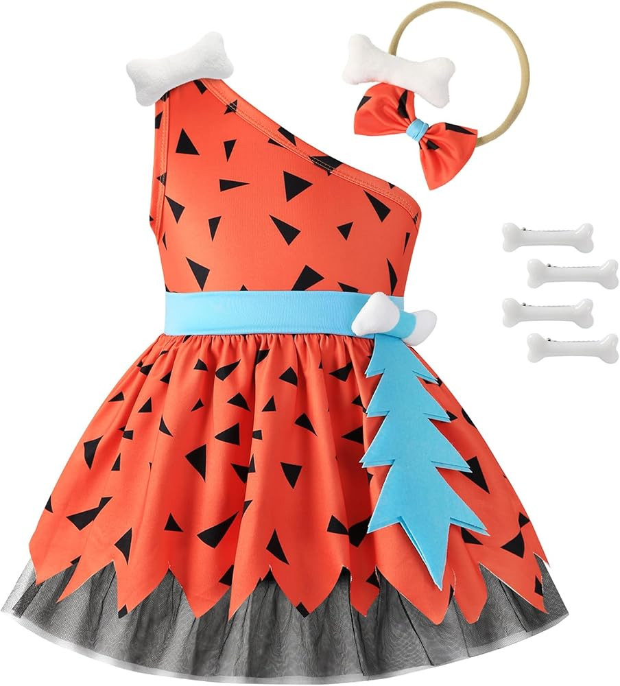 Baby Girl Caveman Costume Toddler Cavegirl Dress with Bone Headband Hair Clips Halloween Party Ou... | Amazon (US)