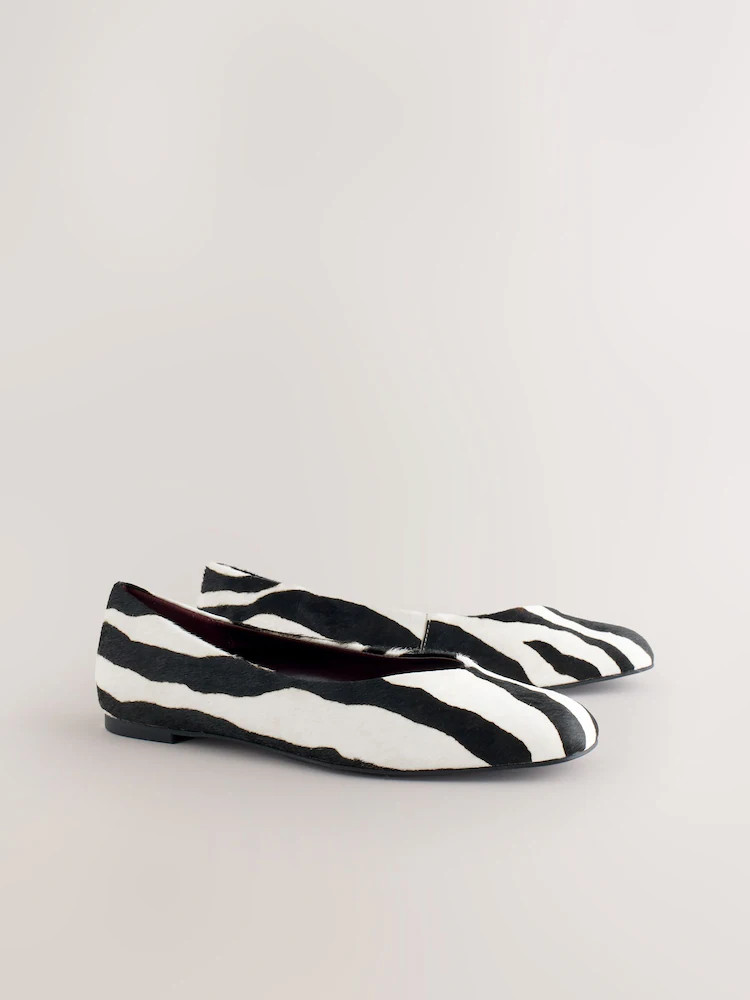 Zebra Forever Comfort® Leather Square Toe Ballerina Flats | Next US