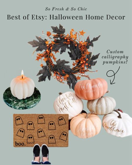 Halloween home decor!
-
Etsy - Halloween front door wreath - custom personalized pumpkins - calligraphy pumpkins - Halloween boo minimalist front door mat - pumpkin shaped candle - printable Halloween party invitation - printable Halloween art - Halloween gallery wall - skeleton art - affordable Halloween decor 

#LTKunder100 #LTKhome #LTKHalloween