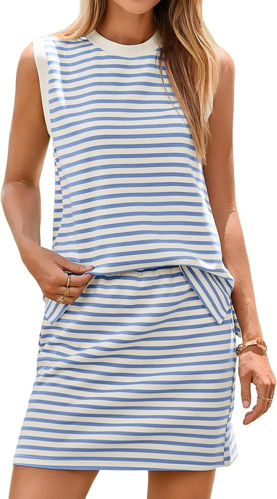 Glamaker Summer 2 Piece Short Skirt Sets For Women Striped Sleeveless Tennis Skorts Travel Vacati... | Amazon (US)