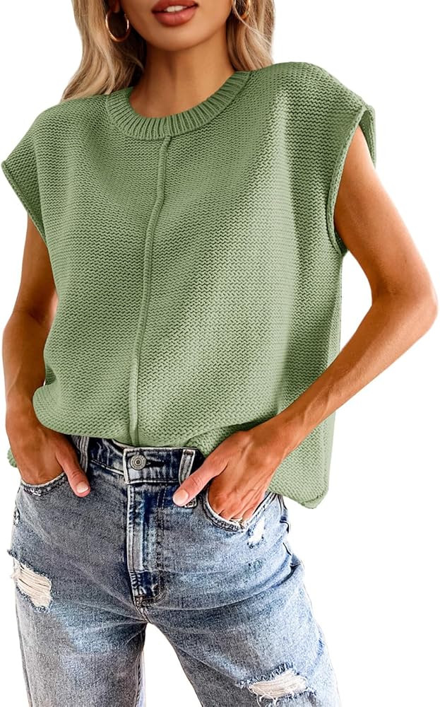 Saodimallsu Womens Summer Cap Sleeve Tops Casual Crew Neck Loose Fit Knit Lightweight Sweater Pul... | Amazon (US)