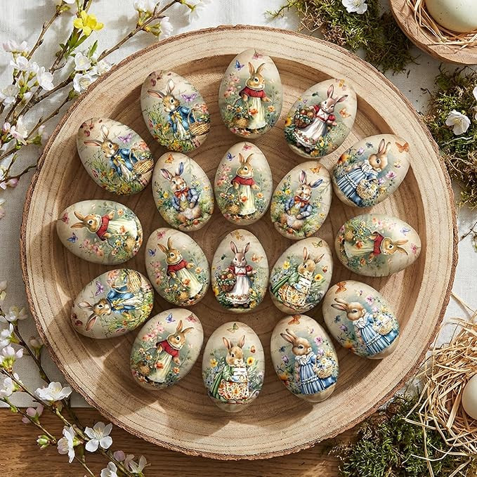 Outus 18 Pcs Easter Egg Ornaments Vintage Easter Egg Hanging Ornament Colorful Decorative Rabbit ... | Amazon (US)